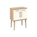 Modern Wooden Storage Cabinet with White Doors and Metallic Handles