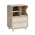 Modern Wooden Storage Cabinet with Open Shelves and Drawers