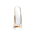 Modern Freestanding Oval Mirror with Gold Frame and Wooden Base